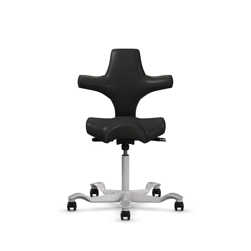 Image of HAG Capisco Sit to Stand Chair-Silver Frame-Upholstered Black Onyx Vinyl