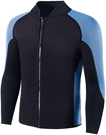 FLEXEL Wetsuit Top Men Windproof Mens Wetsuit Top for Snorkeling Thermal Neoprene Jacket Men Kayaking Surfing Swimming Mens Neoprene Jacket Front Zip Scuba Wetsuit Top for Youth Keep Warm(3XL)