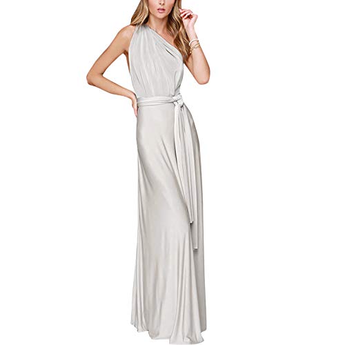 Women Formal Wedding Bridesmaid Long Evening Party Ball Prom Gown Cocktail Dress Light Gray 4/XS