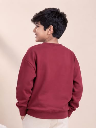 Image of KiddoPanti Boys Solid Round Neck Full Sleeve Fleece Sweatshirt | 60% Cotton 40% Polyester | Soft Warm Winter Pullover | Ribbed Cuffs & Hem | Casual Winter Sweatshirt for Kids