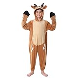 LMYOVE Unisex Reindeer Animal Costume for Kids Christmas Onesie Deer Outfit for Boys and Girls Halloween Cosplay, L
