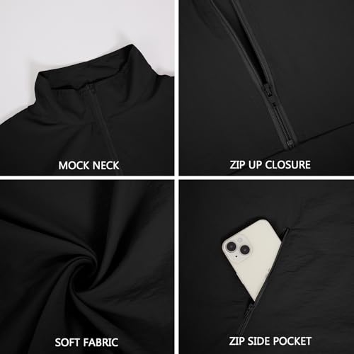 Men's Casual Quarter Zip Pullover Golf Windbreakers Athletic Lightweight Jacket Hiking Running Sweatshirt with Pockets2