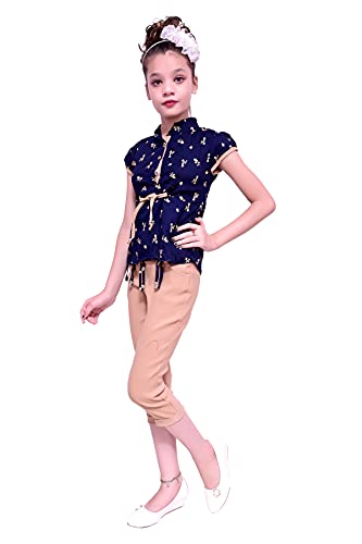 Image of FNOCKS Kids Capri Top Casual Set for Girls Blue Color