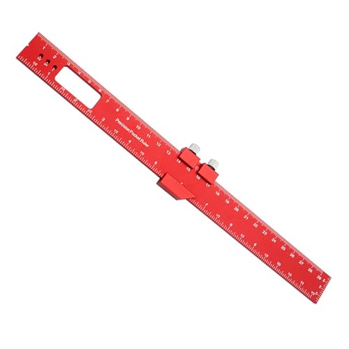 Misurazione in lega di alluminio di alta qualità: questo calibro rosso preciso da 300 mm è realizzato in lega di alluminio di alta qualità, leggero, portatile, durevole e stabile. Il calibro in metallo è resistente all'usura e indeformabile, per soddisfare a lungo le vostre esigenze di taglio. Con dimensioni di circa 300 x 25 x 4 mm, è un compagno compatto per falegnami e ingegneri