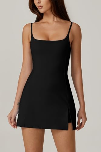 QINSEN Womens Spaghetti Strap Tennis Dress with Shorts Workout Side Slit Active Golf Dresses2