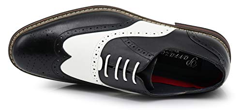 Wood8 Men's Two Tone Wingtips Oxfords Perforated Lace Up Dress Shoes (13, Black/White)