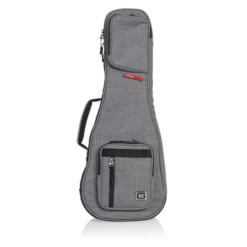 Image of Gator Cases Transit Series Lightweight Concert Ukulele Gig Bag with Back Pack Straps and Rubberized Base, Light Grey Exterior (GT-UKE-CON-GRY)
