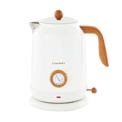 DmofwHi Hervidor agua Electrico en Acero Inoxidable 1,7 litros, Tetera Electrica Retro con Indicador de Temperatura y Termómetro, Perfecto para la Familia a la hora del Café y el Té, Blanco