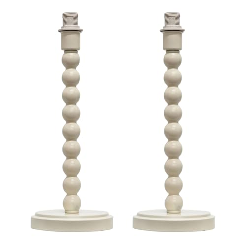 firstchoicelighting Set of 2 Bobbin Ivory Table Lamp or Bedside Light Base Only, Height 36cm, LED Compatible, Vintage Ball Design