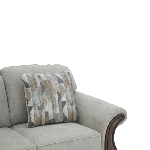 Image of Royaloak Amber Fabric Sofa 3 Seater | Soft Grey Upholstery with Thick Cushions | Designer Wooden Arm Panels and Wood Finish Skirting | 3 Seater Sofa with Super Soft Cushions for Comfort