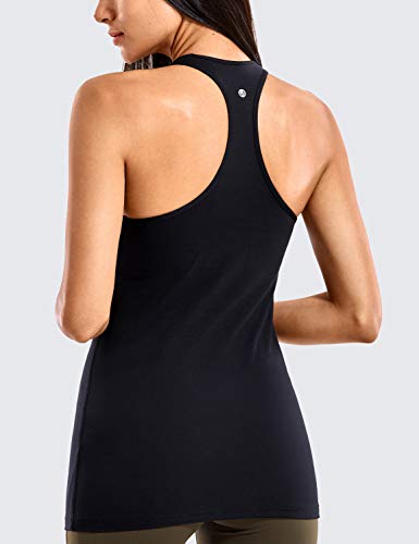 CRZ YOGA Women's Yoga Brushed Tank Tops with Built in Bra Racerback Workout Sports Shirts Black Medium