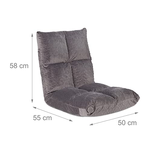 Chaise de sol réglable gris Relaxdays pour lecture et détente