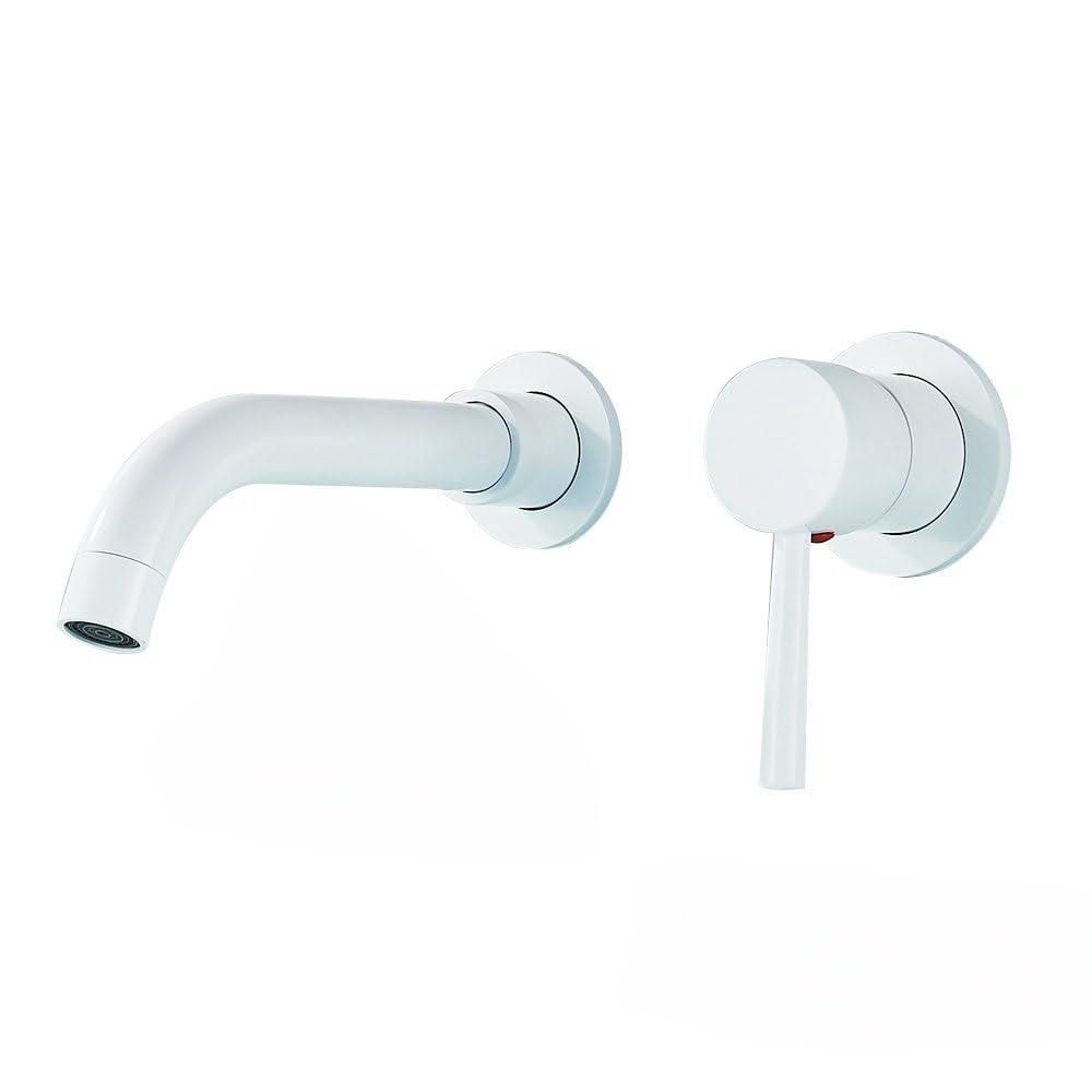 Mitigeur mural lavabo pour vasque à poser, design épuré blanc et chrome