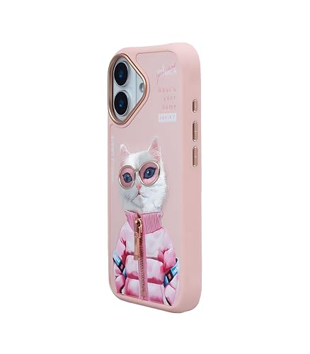 Image of Nimmy Cool 2.0 iPhone 16 Case - White Rich & Beauty | 3D Embroidered Pet Design | Shockproof Protective Cover | Trendy Glasses Series Case for Girls & Women