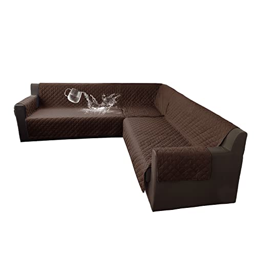 HDCAXKJ Corner Sectional Couch Covers 3-Pieces Quilted Sofa Slipcovers Water Resistant Pet Dog Furniture Protector Non-Slip Thick Soft L Shape Sofa Cover for Sectional Sofa Set (Coffee)