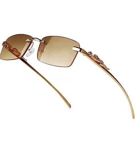 Image of IFLASH MC STAN Metal Plated Temple Vintage Rimless Sunglasses Retro Luxury Frameless Shades Rectangle Colored Lens Sun Glasses