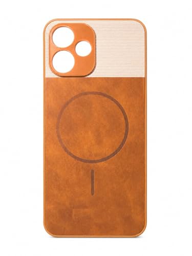 Image of Bintage Dual-Leather Mac Safe Design Phone Case| Soft Touch Finish | Full Camera Protectection Back Cover Compatible for REDMI 12 4G - White & Nut Brown