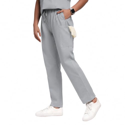 Image of Lite V-Neck 6-Pocket Women's Cotton ScrubSuit | Moisture-Wicking, Anti-Stain & Odor Protection | Classic Fit Top & Pant | All-Day Comfort for Doctors & Students Slate Grey (M)