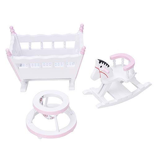 SPYMINNPOO Casa de Muñecas de Madera, Juego de Cochecito de Caballo, Mini Muebles Elegantes para Casa de Muñecas 1:12, para Niños, Material No de Madera (White)