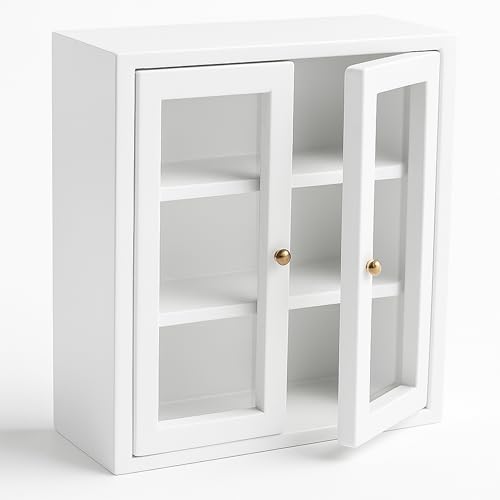 1:12 Scale Wall Cabinet Miniature Wooden Cupboard, Hanging Shelf Storage Upper Display Furniture for Modern Dollhouse Kitchen Pantry, Bathroom, Living...