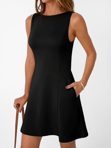 LILLUSORY Women's A-Line Boat Neck Flowy Mini Dress Summer 2025 Going Out Party Club Vacation Sleeveless Tank Dresses3