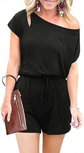 ANRABESS Women Rompers Off Shoulder Short Sleeve Summer Casual Rompers Short Jumpsuit 204heise-M