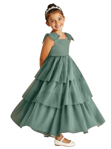 Satin Flower Girl Dress Tulle Sleeveless First Communion Wedding Party Bridesmaids Maxi Dresses2