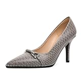 AUMOTED Elegant High Heels Pointed Toe Grey Pumps for Women with Stiletto Heel and Beaded Accents Snake Grey Size 8.5