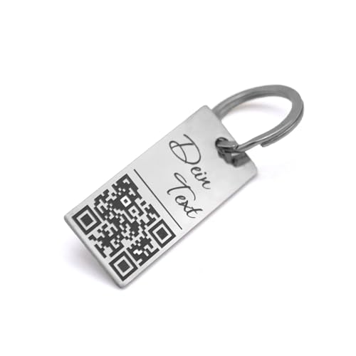 Image of Adornkeys Personalized QR Code ID Tag, Stainless Steel, Engraved Name Tag with Keyring Stainless steel keychain with QR code laser engraving - high-gloss surface - individual labeling