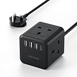 Extension Lead with 4 USB Slots, 4 Way (13A/3250W) Multi Plug Extension Cable, UK Desktop Power Extension Cord with Multi Socket, 1.5M Extension Cable (black, 1.5M)