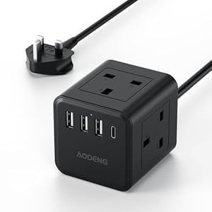 Extension Lead with 4 USB Slots, 4 Way (13A/3250W) Multi Plug Extension Cable, UK Desktop Power Extension Cord with Multi Socket, 1.5M Extension Cable for Home Office Travel