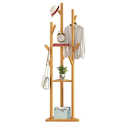 Plasaig Porte Manteau sur Pieds Bambou, Porte-vêtement pour Entrée, avec 8 Crochets et à la Base Triangulaire, Stable,155cm