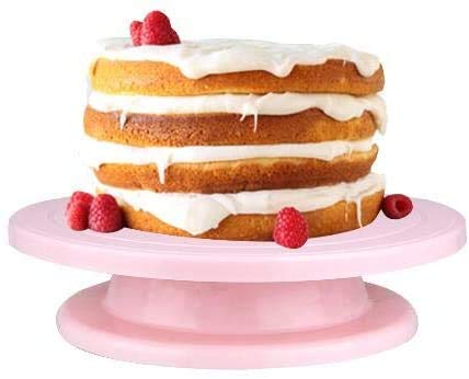 Delavala Plastic Cake Plate Turntable Rotating Anti-Skid Round Cake Stand Cake Decorating Rotary Table Kitchen (Pink)