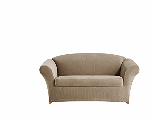 SureFit Stretch Corduroy 2-Piece - Loveseat Slipcover - Beach House Tan