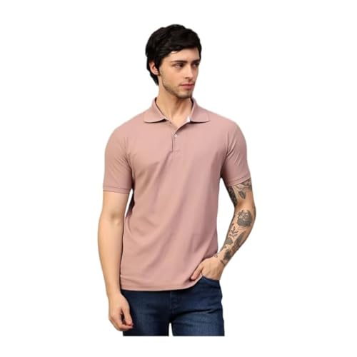 Image of Men's Poly Cotton-Matty Tshirt with Regular Fit Solid Pattern Half Sleeve Standard Length and Button Down Closure|Men's T-Shirts