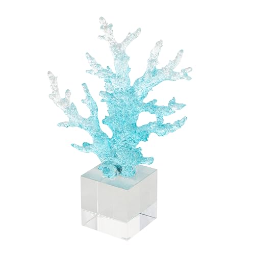 Escultura Decorativa de Vidrio Coral Azul 8 x 4 x 11 in