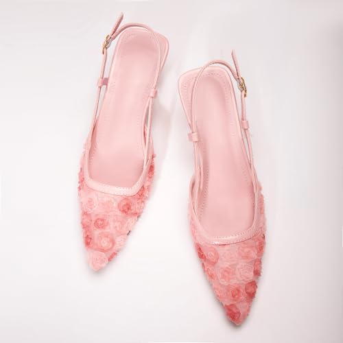 Women's Close Toe Slingback Kitten Heels Sandals Pointed Toe Low Heeled Buckle Strap Dressy Pump Shoes for Wedding Party3