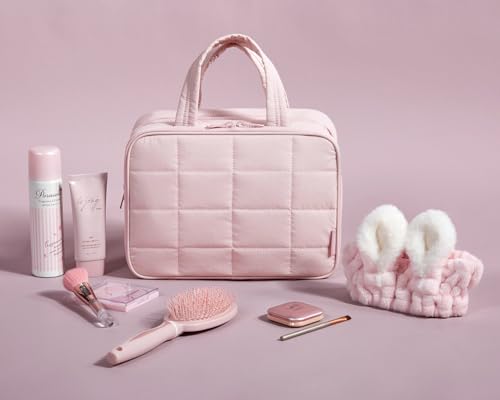Image of BAGSMART Travel Toiletry Bag with Jewelry Organizer, Hanging Travel Bag for Toiletries, Puffy Makeup Cosmetic Bag Organizer, Carry-on Travel Accessories Essentials, Pink-2, Medium, Style2-medium Size