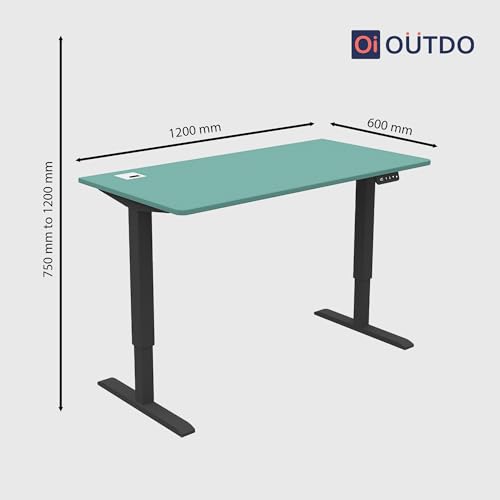 Image of Flexpro Sit-Stand Smart Desk | Fern Green Finish Tabletop | Electric Height Adjustable Table for Work from Home and Office | Ergonomic Design