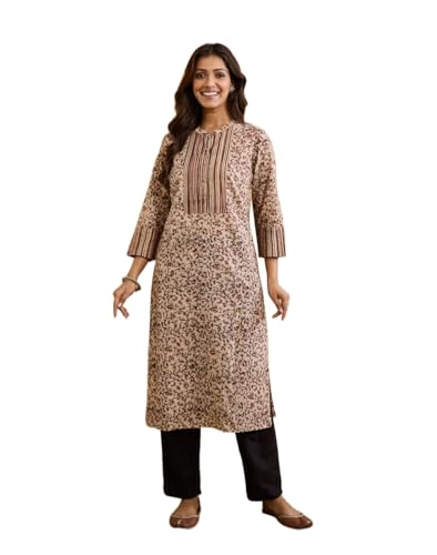 Kurta col mandarin floral grenat femme tunique indienne beige chic