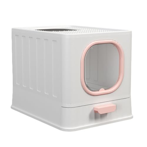 Negosu 猫用トイレ ネコトイレ 大容量 上から猫トイレ 掃除簡単 脱臭抗菌 組み立て不要 おしゃれ 人気 猫用品 (ピンク,51*38*39CM)