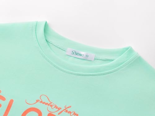 Image of Dvenki Girls Graphics Crop Short Sleeve Crewneck Tee Size 6-18 | soft cotton blend fabric, cropped short hem, fun graphic print, casual summer tops for school and vacation