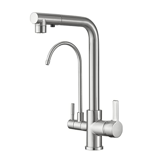 Grifo Cocina Osmosis Extraible Grifo 3 Vias Osmosis Grifo Fregadero Extraible Con Dos Caños Griferia De Cocina Grifo Para Fregadero Para Agua Fría Y Caliente,Cepillado Grifo Cocina Osmosis Extraible Grifo 3 Vias Osmosis Grifo Fregadero Extraible Con Dos Caños Griferia De Cocina Grifo Para Fregadero Para Agua Fría Y Caliente,Cepillado