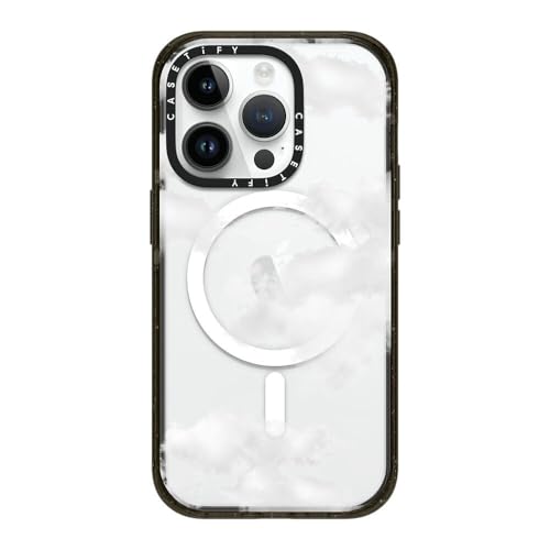 CASETiFY �C���p�N�g iPhone 14 Pro �P�[�X [MIL�K�i���� (4x MIL-STD-810G)/2.5m����̗����������N���A/MagSafe �ɑΉ�] - Clouds (White) - �u���b�N