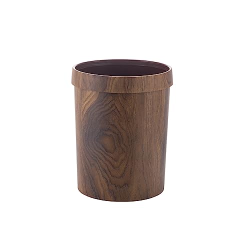 PBDEIOEOE Papelera para dormitorio, 1 cubo de basura de plástico redondo for el hogar, 10 l.(Wood Color)