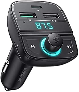 UGREEN Car Bluetooth Adapter - Bluetooth FM Transmitter for Car PD/QC 3.0 Car Charger for iPhone 13/12/12 Pro/11, Support Hand-Free Calling/MP3 Audio Playing/TF&USB Driver/Car Voltage Display