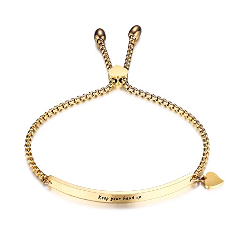 OTXIXTO Pulsera de Corazón Personalizada con Nombres Grabados para Mujer, Mejor Amiga, Acero Inoxidable, Tobillera Ajustable, Regalos para Dama de Honor (Oro) Cover