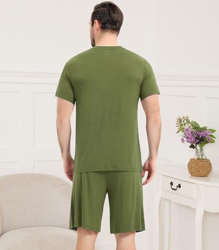 Image of NACHILA Men's Pajamas-Viscose Made from Bamboo, Short Sleeve Top with Shorts Pjs Set V Neck Sleepwear Cool Loungewear