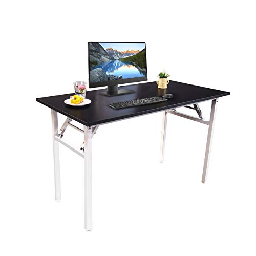 Halter Computer Desk, Gaming Desk, Industrial Designed Home Office Table, 47 Inches, Black Desk, White Frame