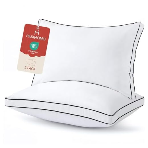 MUXHOMO Bed Pillows Queen Size Set of 2, Hotel Collection Sleeping Pillows 2 Pack for Side and Back Sleepers, Down Alternative Plump Filling, 20 x 30 Inches